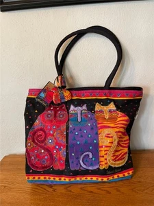 Laurel Burch Cats Feline Friends Large Shoulder Tote Bag Zipper Top LB 771 - Picture 1 of 10