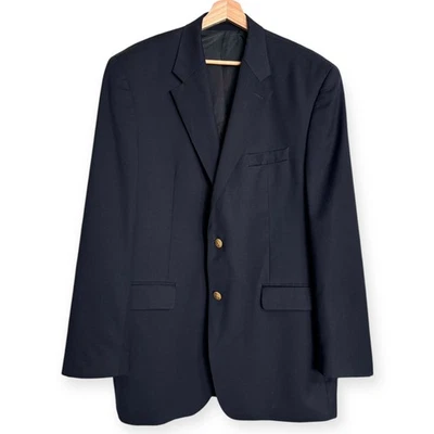 Blazer para hombre Chaps 100 % lana azul marino dorado botones ventilados Preppy talla 44L Foto 1 de 4