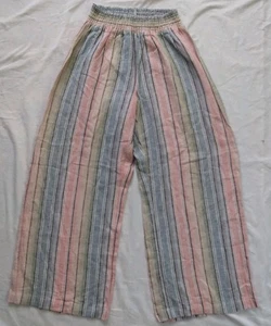 Drew Wide Leg Ankle Pants Linen Blend Pull On Striped Boho Women's Size Medium  - Picture 1 of 10