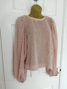 ZARA Size S (UK 8) Gorgeous Peach Pink Blush Eyelash Top Long Balloon Sleeve VGC - Picture 1 of 8