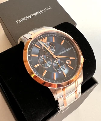 Emporio Armani Men's AR80025 Two-Tone Chronograph Blue Dial Watch BNWT/Box $345 - Image 1 of 4