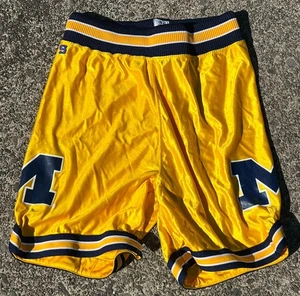 Vintage Michigan Basketball Shorts large  90's  Speedline 34 yellow wolverines - Picture 1 of 6