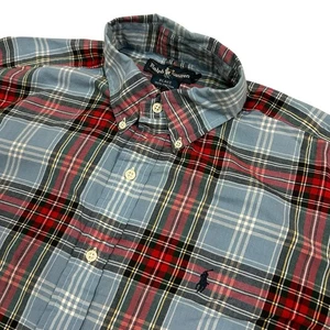 Ralph Lauren Blake Button Down Hemd Herren Mittelblau Rot Kariert Kurzarm Neu - Bild 1 von 8