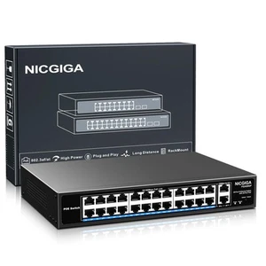 24 Port PoE Switch Unmanaged, 24 Port PoE+@400W, 2 Gigabit Uplink Ports, 26 P... - Picture 1 of 7
