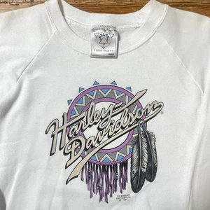 Vintage 90s Harley Davidson Sweatshirt 3D Emblem Size Small American Biker Art - Picture 1 of 9