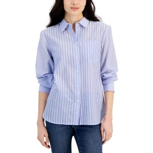 Nautica Jeans Co. Womens Blue Bayou Stripe Button-Down Top Shirt M BHFO 1318 - Picture 1 of 2