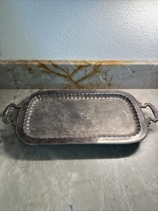 VINTAGE LEONARD SILVER PLATE 24”LONG RECTANGULAR FOOTED TRAY WITH HANDLES - Picture 1 of 8