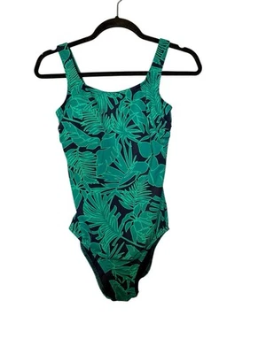 Lands End Tugless Tank Swimsuit Size 8 Long Torso Green Tropical Leaf - Image 1 of 4