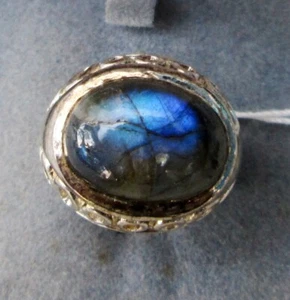 Powerful Vintage Madagascar Labradorite & Sterling Silver Ring Handmade - Picture 1 of 4