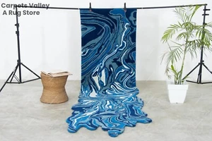 Alfombra de lana hecha a mano Melting Ocean Runner para hogar, dormitorio - Imagen 1 de 8