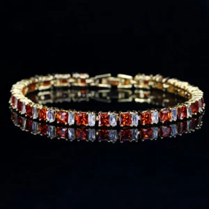 Stylish Square Cut Cubic Zirconia Yellow Gold Plated CZ Women Tennis Bracelet - Afbeelding 1 van 20