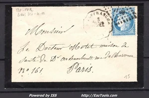FRANCE N°60A SUR LETTRE POUR PARIS CACHET AMBULANT BP1° + CONVOYEUR VILLEFRANCHE - Picture 1 of 2