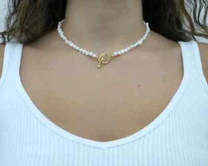 Baroque Pearl and 24k Gold Toggle Choker, Baroque Pearl Choker, Pearl Choker - Bild 1 von 12