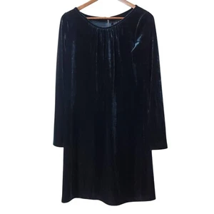 Twiggy London Velvet Dress Size M Dark Blue Midi Long Sleeve Shift Womens - Picture 1 of 8