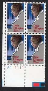 Scott #2211 Duke Ellington (Black Heritage) 22¢ Plate Block of 4 Stamps - MNH LL - Picture 1 of 1