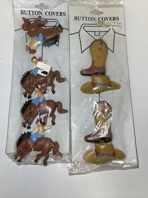 Lot of 4 Western Button Covers Bucking Bronco /Cowboy Rider/2-Cowboy Hat 2-Boots - Image 1 of 4