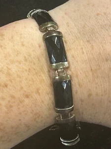 Tennisarmband Sterlingsilber & schwarzer Onyxplatte 7,5 Zoll - Nachlass B - Bild 1 von 6