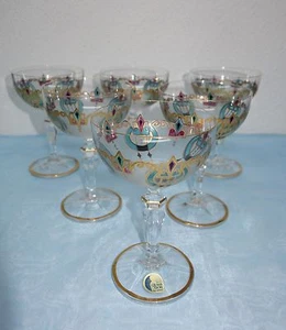 Cuenco de vino espumoso, 6 piezas pintura Art Nouveau - Bor Glass, Czech - Bor Glass - Pintado a mano - Imagen 1 de 11