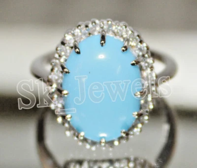 0,58 Ct Natürlicher Runder Diamant 14k Massives Weißgold Türkis Cocktailring - Bild 1 von 4