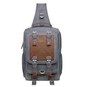 KAUKKO canvas vintage chest pocket men women travel hiking shoulder bag FD252-3