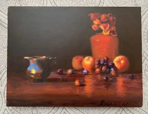Karl Rosenthal Original Stillleben Ölgemälde BLUMEN ÄPFEL & TRAUBEN - Bild 1 von 5