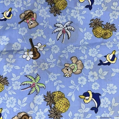 Periwinkle Blue Hawaiian Pineapple Teddy Bear Quilting Fabric 43 In x 6.5+ Yards - Image 1 of 4
