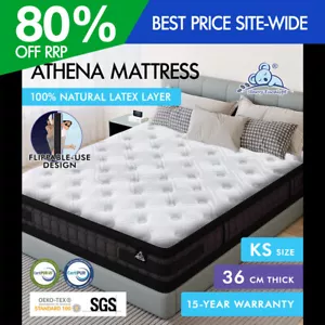 STARRY EUCALYPT Mattress Pocket Spring King Single Latex Euro Top 36cm Athena - Picture 1 of 12