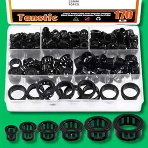 170 Pcs Cable Snap Bushing Grommets, Black round Nylon Snap in Cable Grommet Pro - Picture 1 of 9