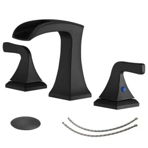 BWE 8 in. Widespread 2-Handle Waterfall Bathroom Sink Faucet in Matte Black - Picture 1 of 9