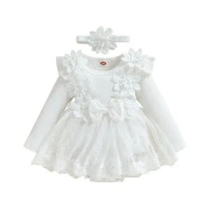 Baby Girl Fall Winter Romper Dress Floral Tutu Lace Knit Bodysuit Jumpsuit Cl... - Picture 1 of 8
