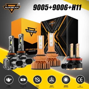 AUXBEAM 9005+9006+H11 LED Headlight High/Low Beam Bulbs 6500K Fog Lights - Picture 1 of 11