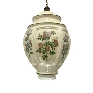 Vintage Edwardian / Victorian Cream Color Large Hanging Swag Lamp W/Floral Vine - Picture 1 of 8