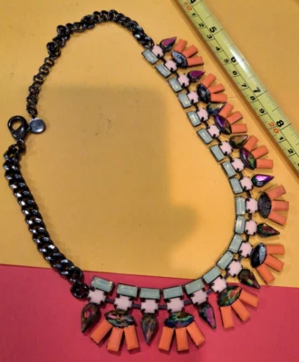 Statement Bib Necklace Black/Brown Enamel VTG 70s 80s w/design tag -18 in BOHO - Image 1 of 4