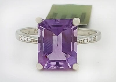 GENUINE 3.85 Cts AMETHYST & WHITE SAPPHIRE RING .925 SILVER - New With Tag Foto 1 de 4