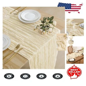 Rustic Boho Table Runner Set - 10pc 35x120” Beige Cheesecloth Decor for Parties - Picture 1 of 9