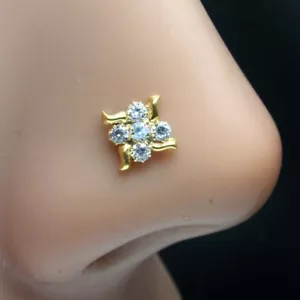 Süß Vergoldet Indisch Damen Nasenstecker Cz Verdreht Nasen Ring - Bild 1 von 10