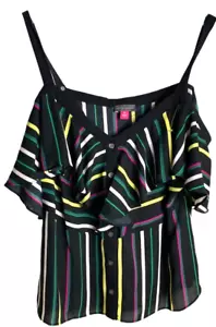 Vince Camuto Womens Off Shoulder Flutter Sleeves Black Striped Top Size M - Picture 1 of 9