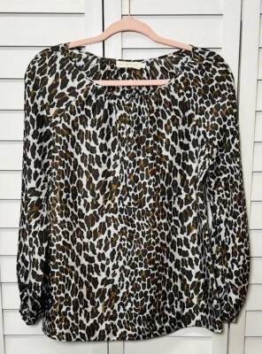 Tory Burch Leopard Print 100% Silk Long Sleeve Top Women’s Size 2 - Image 1 of 4