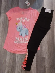 NWT Justice Girls Outfit Squishy Top/Lattice Leggings Pink Size 8 (100) - Picture 1 of 3
