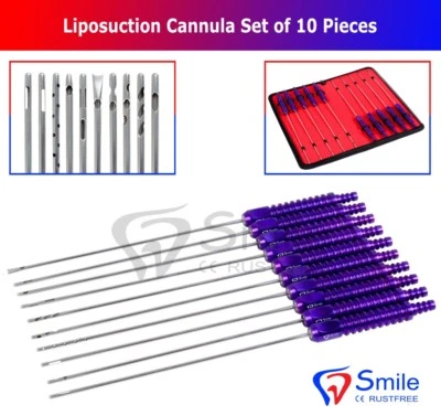 SMILE DENTALE Liposuction Cannula Set of 10 PCS Fixed Handle -25cm- 4mm Smile Liposuction UK