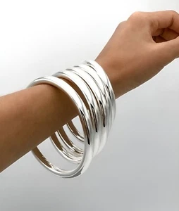 Bracciale grosso, bracciale in argento spessore 8 mm, bracciale in argento liscio, bracciale lucido - Foto 1 di 8