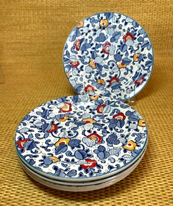 5 Vtg 70's Mikasa CATHAY Mod Blue Chintz Bread Dessert Plates James Kent England - Picture 1 of 11