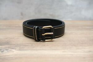 PRADA Women's Black Gold Leather Waist Belt 1C 3650 Size 80/32