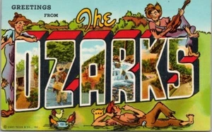 DIE OZARKS Großbrief Postkarte Curteich Leinen / 1958 LAKE OZARK Stempel - Bild 1 von 2