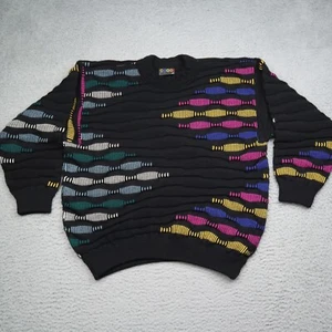 Vintage COOGI Australia Sweater Mens Large Black 3D Knit 100% Pure Wool Biggie - Picture 1 of 17