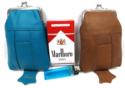Pair of 2pc in 2 Color Genuine Leather Cigarette Case Fit 100s King Regular Pack - Image 1 of 4