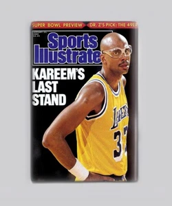 KAREEM ABDUL JABBAR LAKERS SPORTS ILLUSTRIERT 1989 2"x3" KÜHLSCHRANKMAGNET NBA - Bild 1 von 4