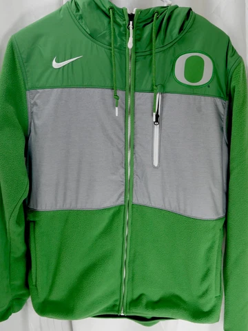 Nike Oregon Ducks Full Zip Therma Fit Fleece Hooded Jacket Green Gray Pockets Cover