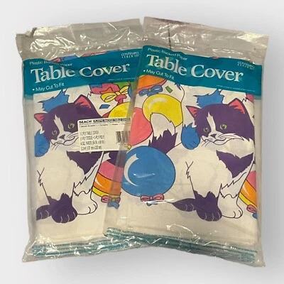 NOS VTG Lisa Frank Table Cover Kitten Balloons Party Birthday Pink Purple Blue - Image 1 of 4