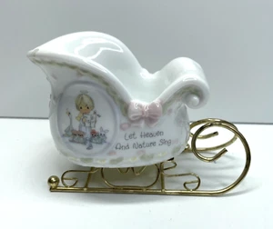 Christmas Precious Moments Angel With Animals Sleigh Shape Candleholder - Picture 1 of 3